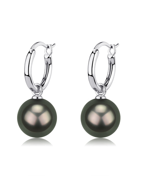 Classic Hoop Tahitian Pearl Earrings - Sterling Silver / Gold Vermeil